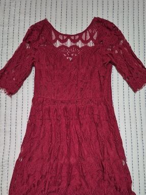 Soieblu Boho Lace Dress in Deep Wine Red